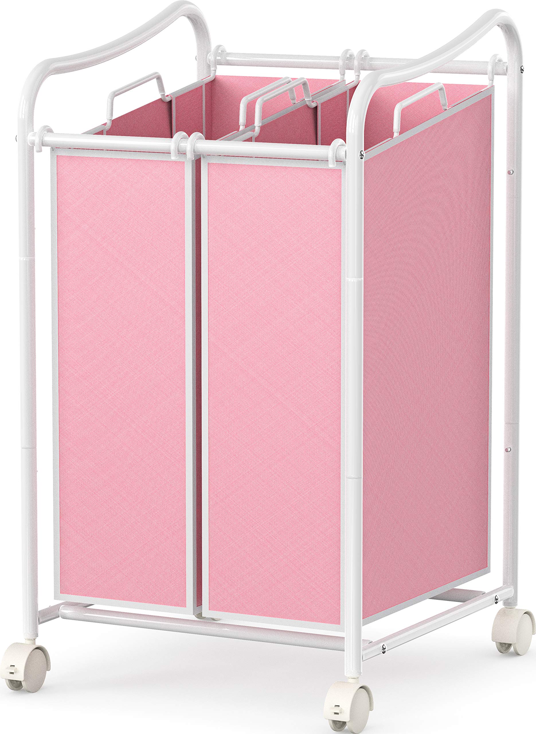 Simple Houseware Heavy Duty 2-Bag Laundry Sorter Rolling Cart, Pink